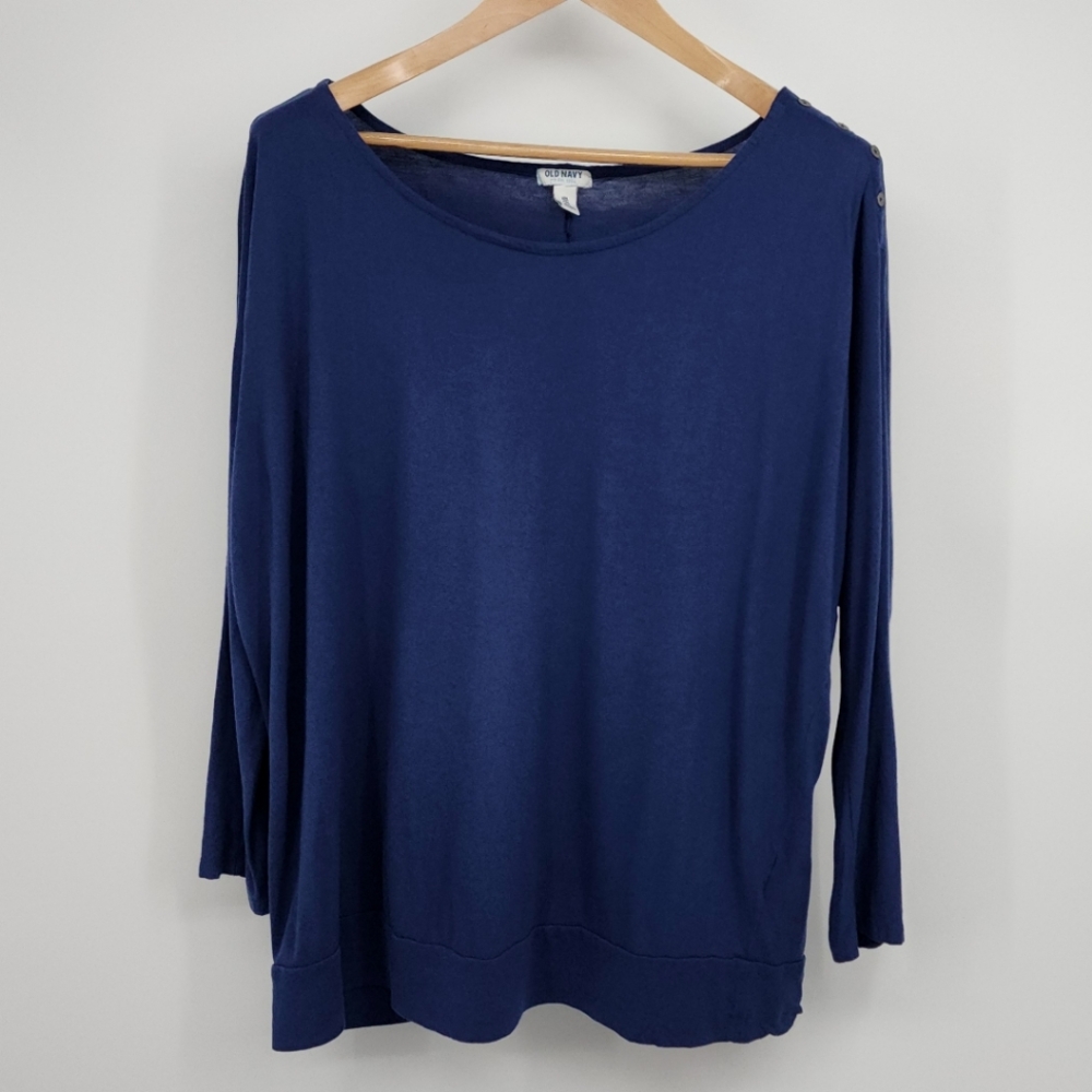 Old Navy Pullover Dolman Tee Button Shoulder 3/4 Sleeve Navy Blue XXL